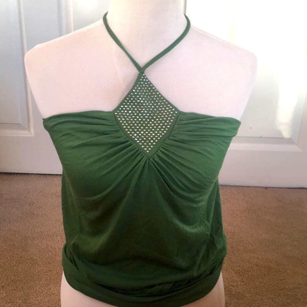 Pretty Green & Rhinestone Stud Halter Top